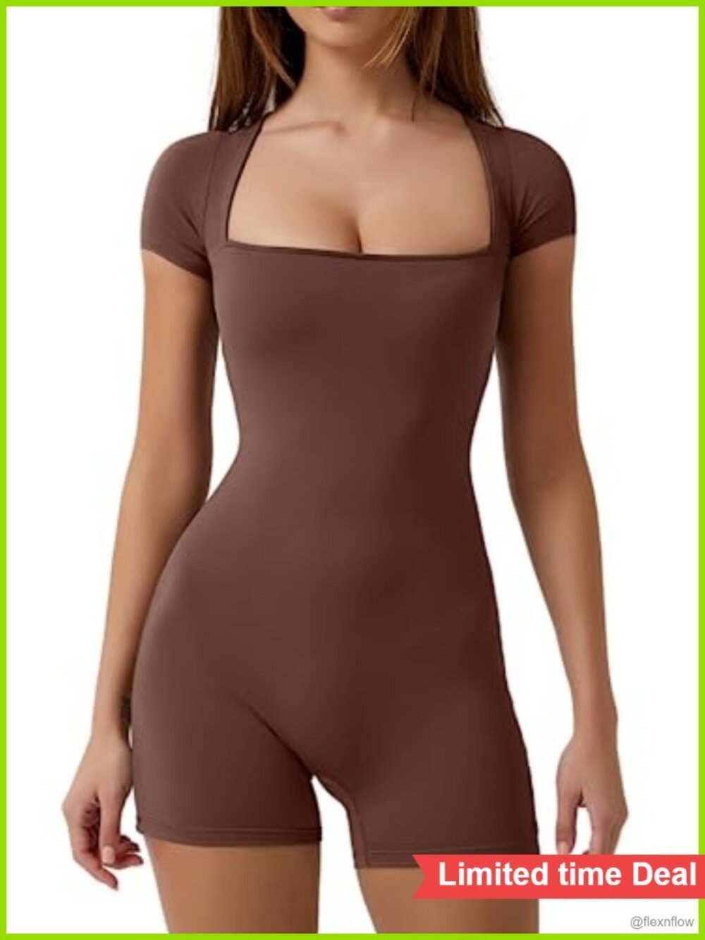 Short Sleeve Square Neck Bodycon Romper Stretchy Unitard Jumpsuit